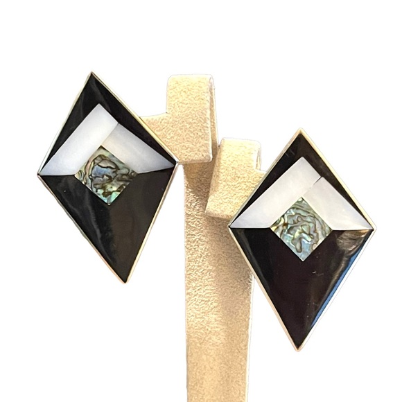 Vintage 1980s Alpaca Mexico Inlay earrings - Picture 4 of 7
